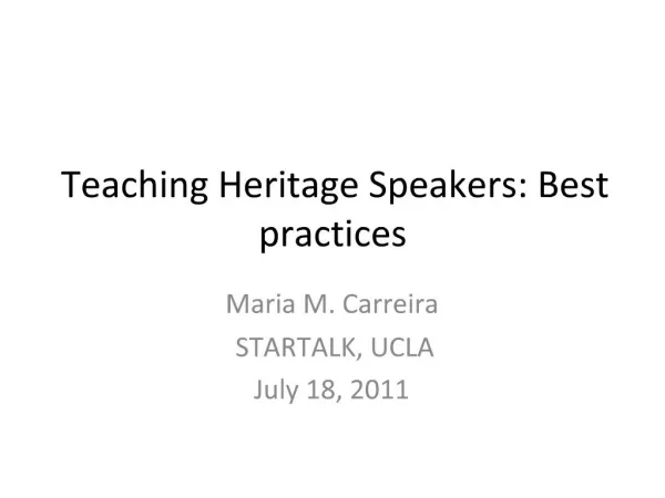 Teaching Heritage Speakers: Best practices