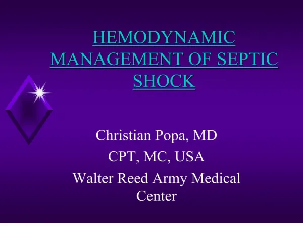 HEMODYNAMIC MANAGEMENT OF SEPTIC SHOCK