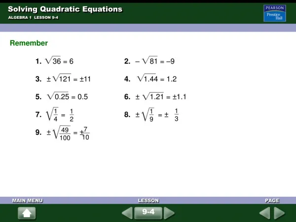 Solving Quadratic Equations