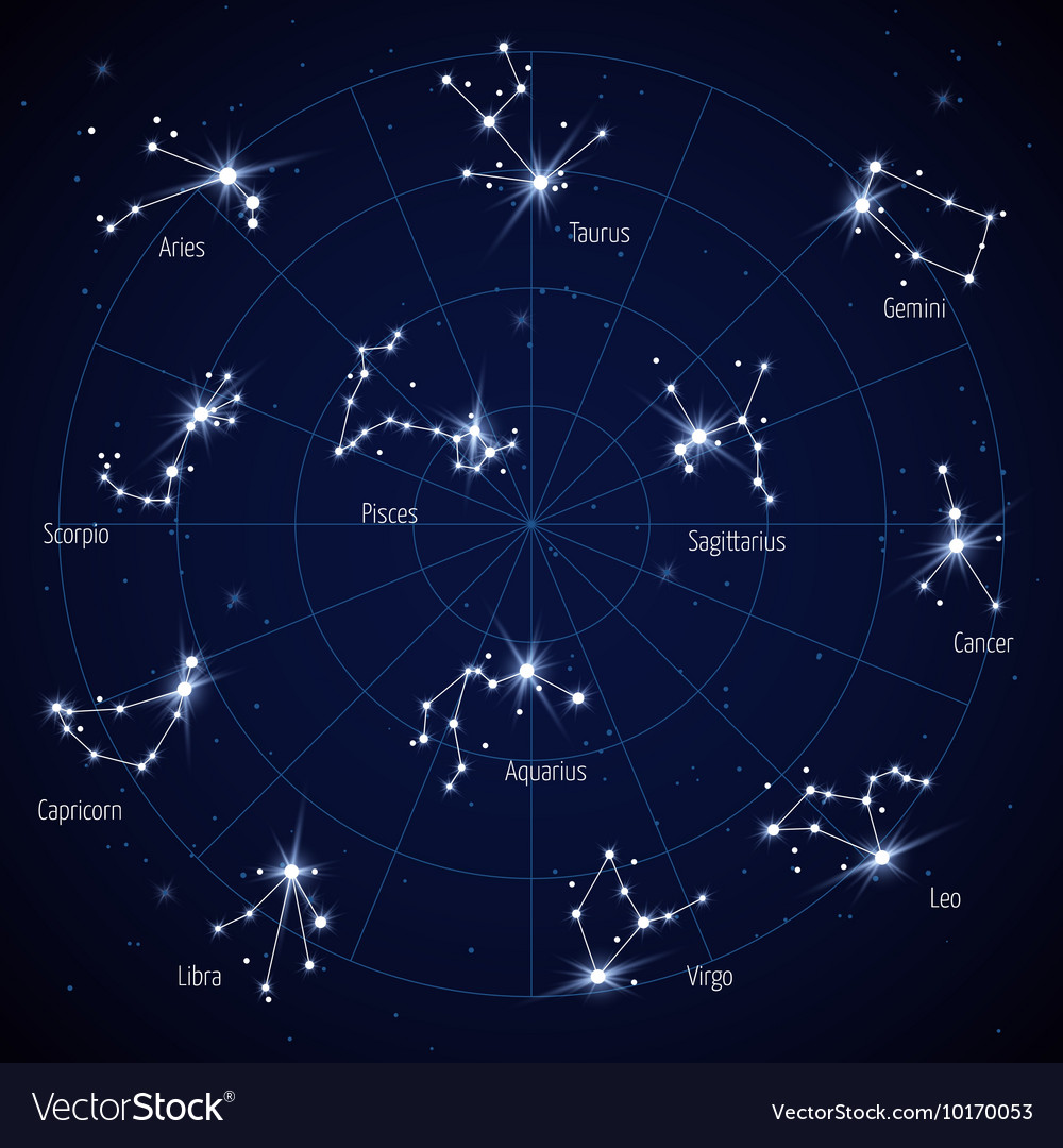 map of the constellations Sky Star Map With Constellations Stars Royalty Free Vector map of the constellations