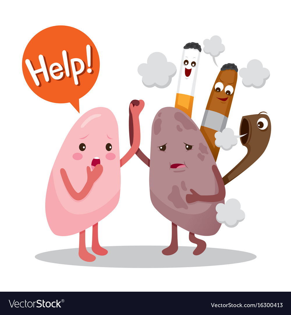 Lungs Sick From Smoke Cartoon Character Human Vector Image | The Best ...