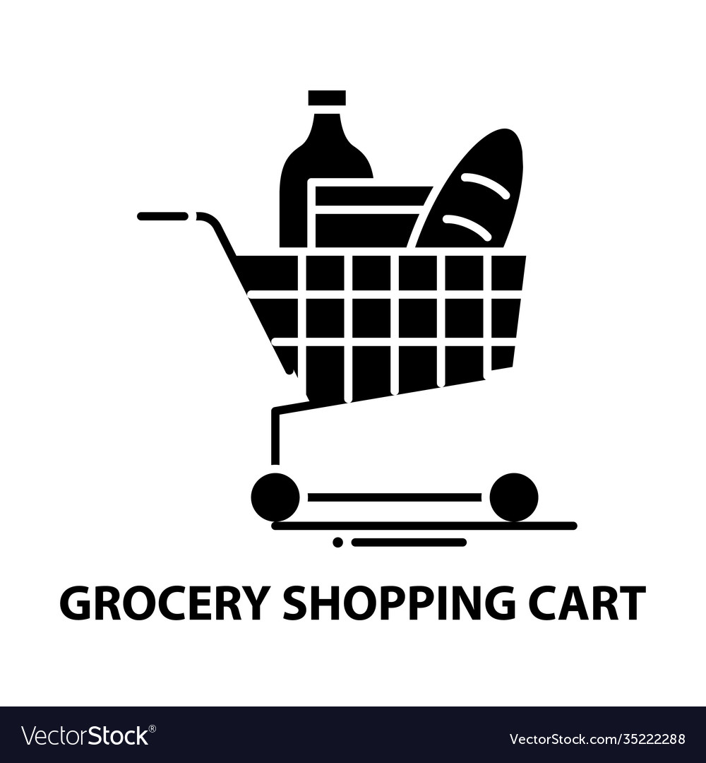 Grocery shopping cart icon black sign Royalty Free Vector