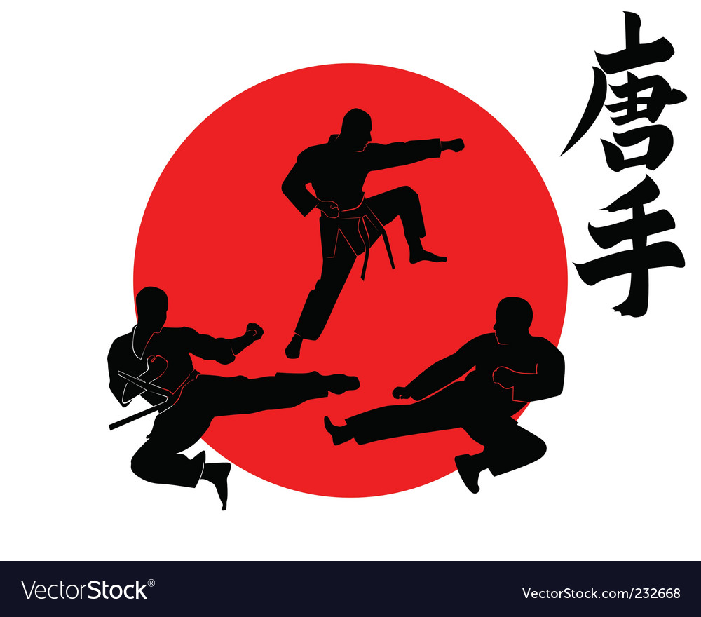 Three silhouettes karate Royalty Free Vector Image