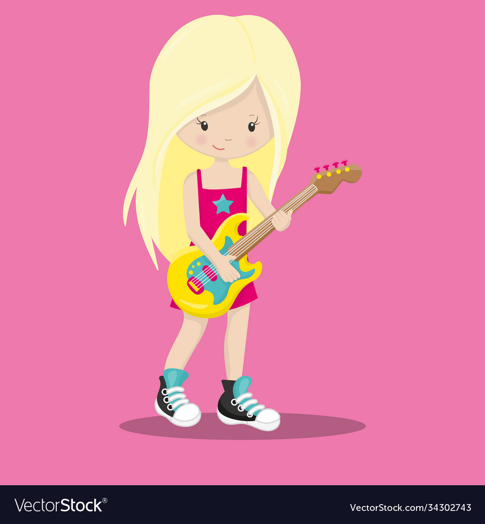 Girl rock band blonde guitarist 22 Royalty Free Vector Image