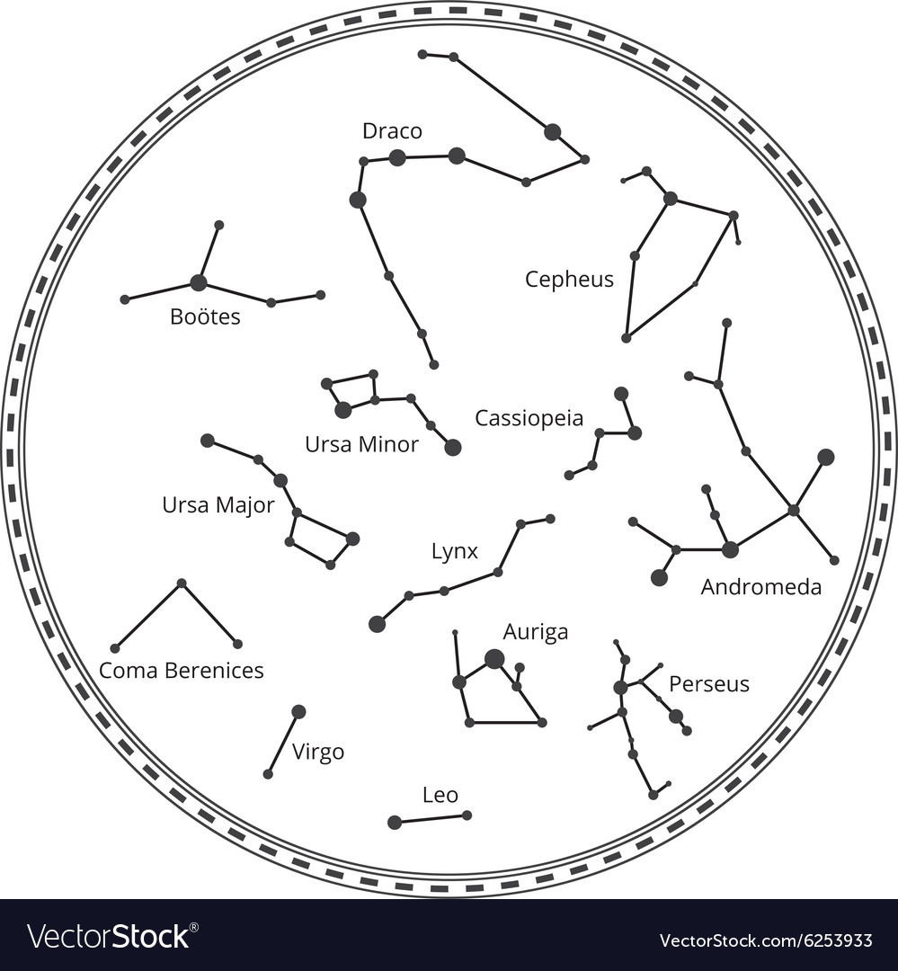 map of the constellations Sky Map With Constellations Royalty Free Vector Image map of the constellations