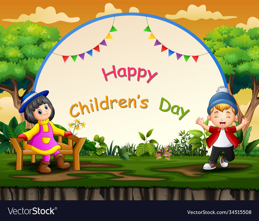 Happy children day background with kids Royalty Free Vector