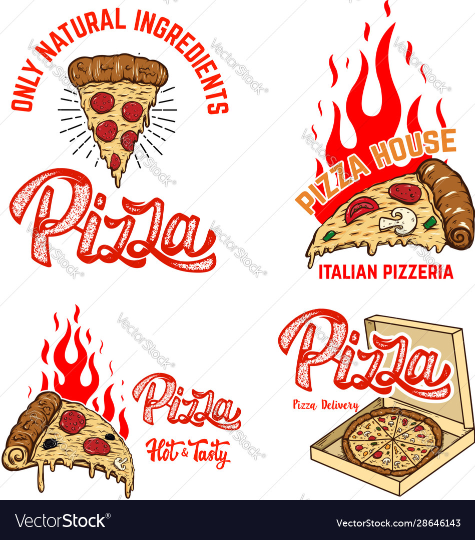 Set poster template with pizza and fire Royalty Free Vector