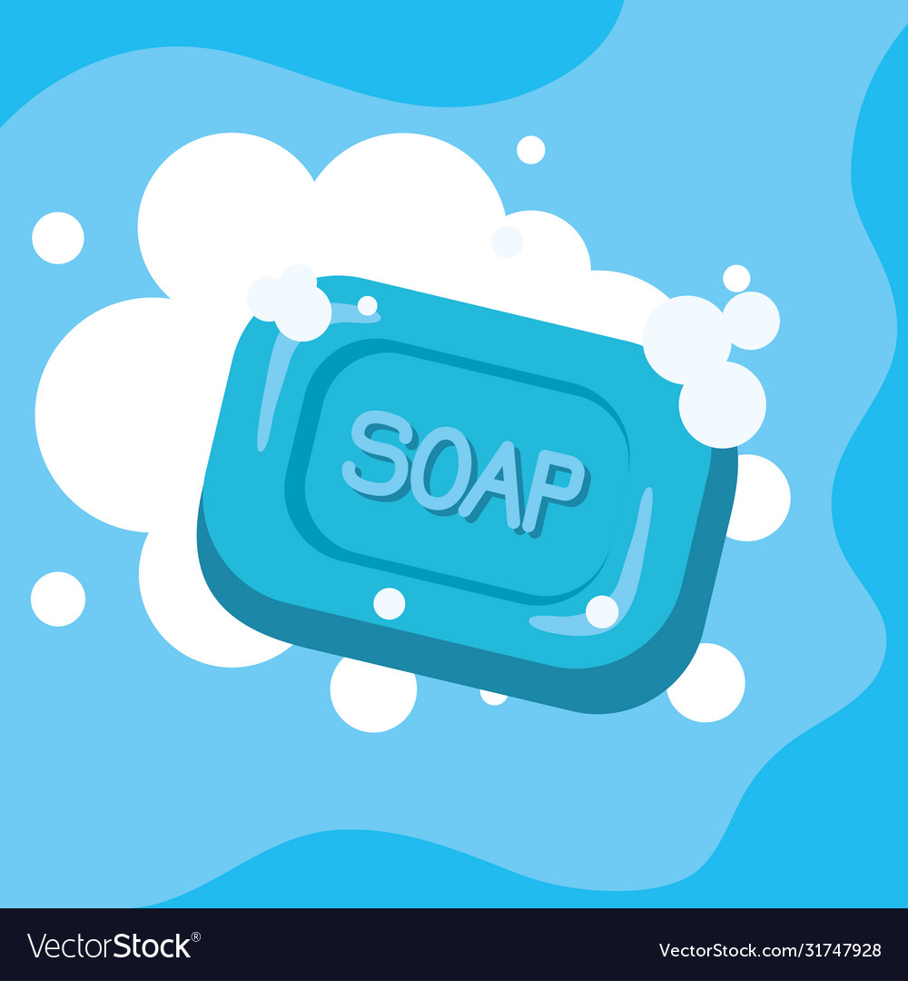 Soap bar with foam sanitizer cleaning concept Vector Image