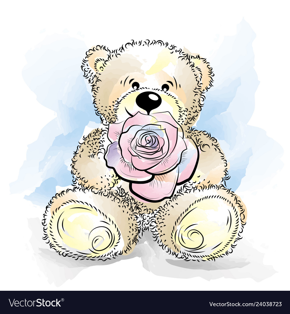 Drawing teddy bear with flower Royalty Free Vector Image