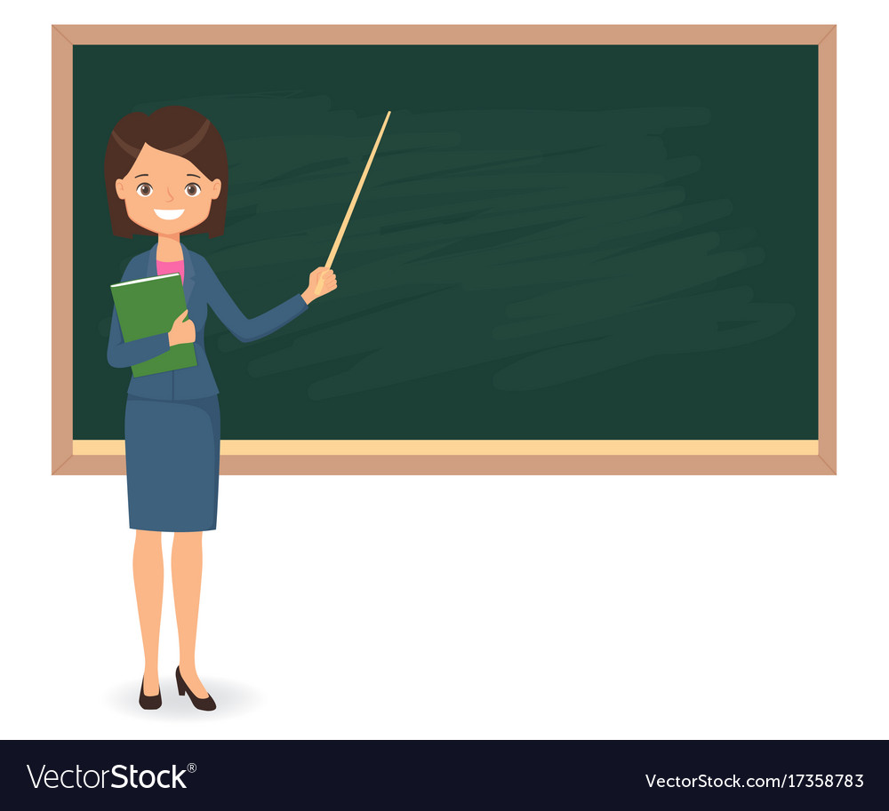 Female teacher standing near of blackboard Vector Image