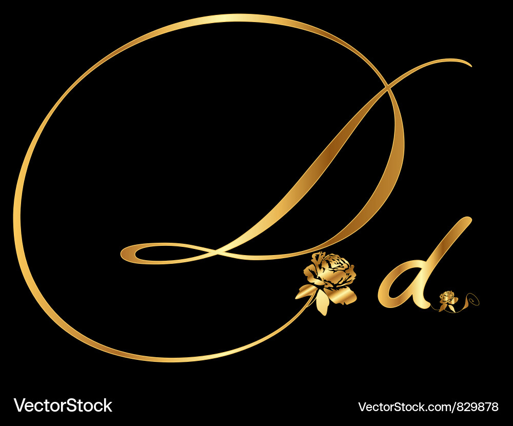 Gold letter d with roses Royalty Free Vector Image