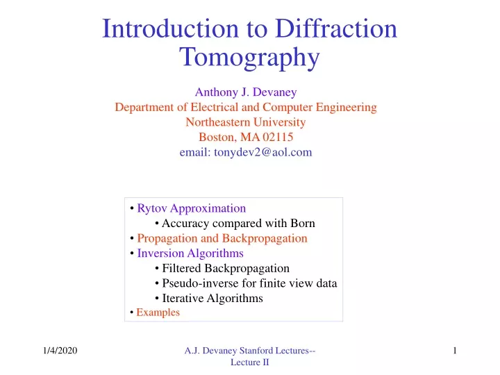 introduction to diffraction tomography