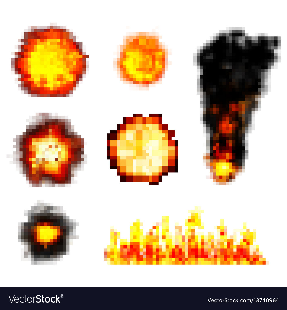 Pixel boom retro game explosions set Royalty Free Vector