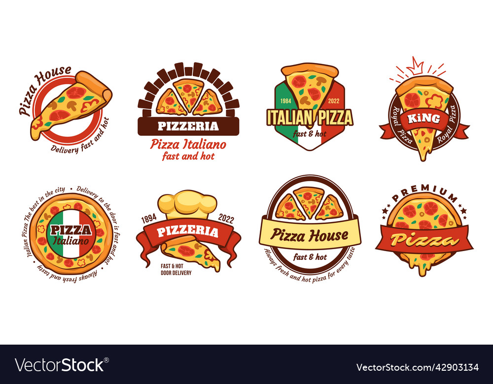 Pizza slice logo hot fastfood for italy shop Vector Image