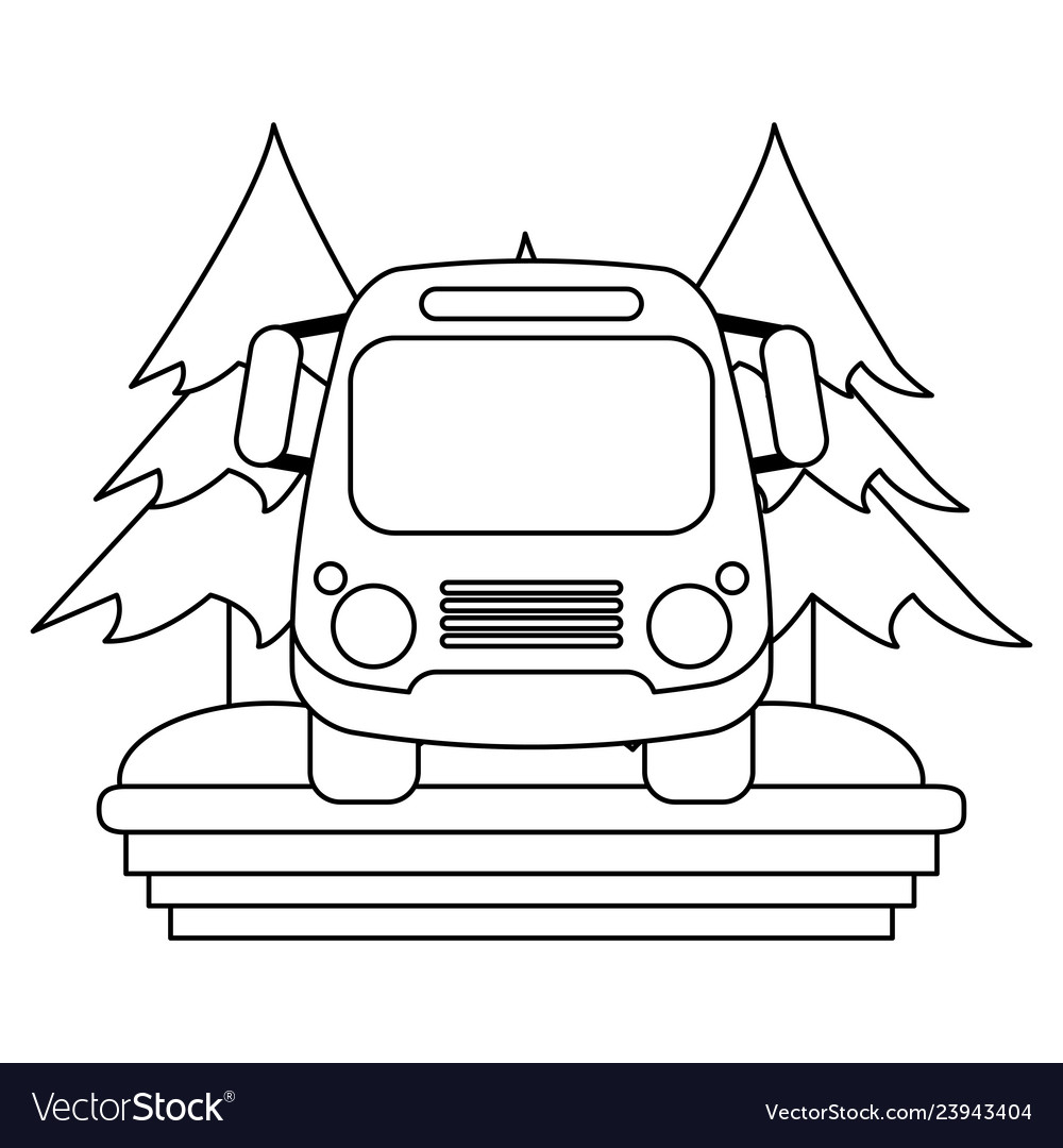 School bus in rural highway black and white Vector Image