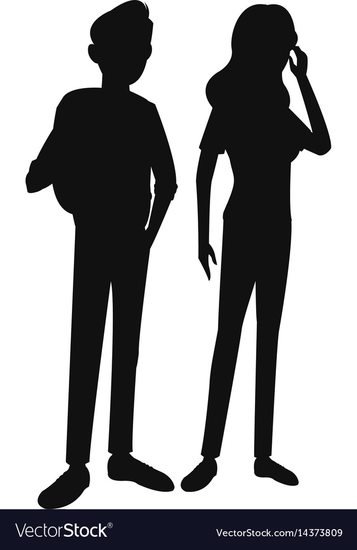 Silhouette teens boy girl student think Royalty Free Vector