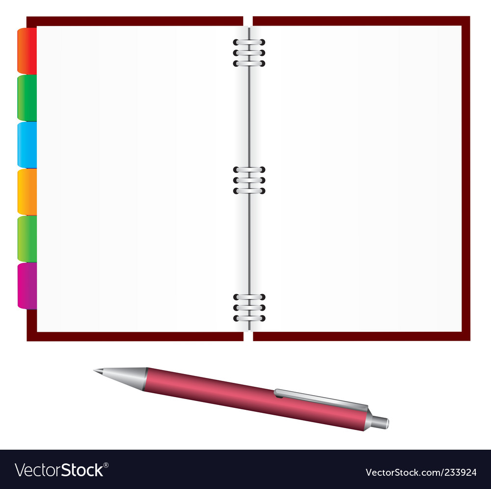 Notebook and pen Royalty Free Vector Image - VectorStock