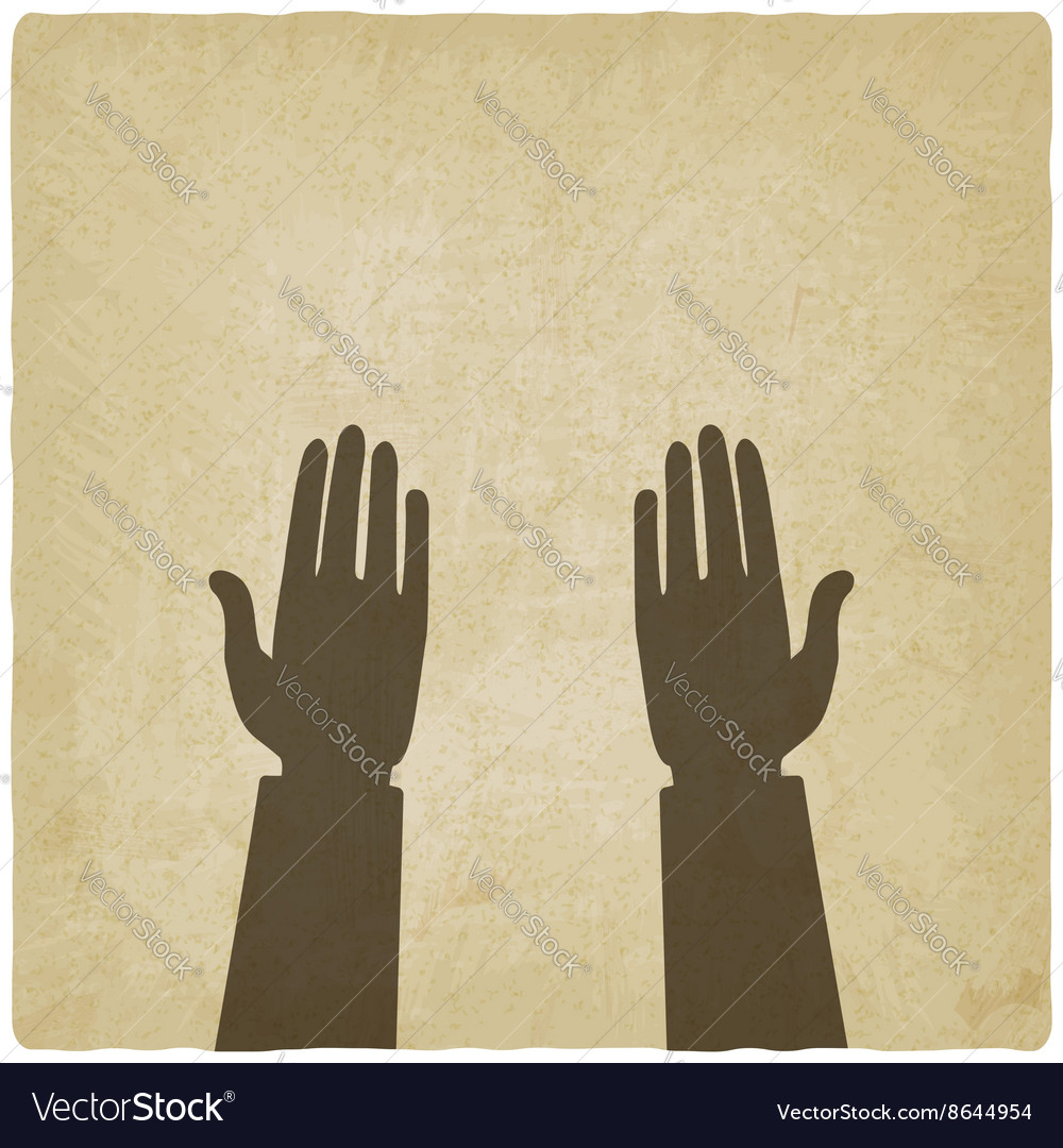 Prayer hands symbol old background Royalty Free Vector Image