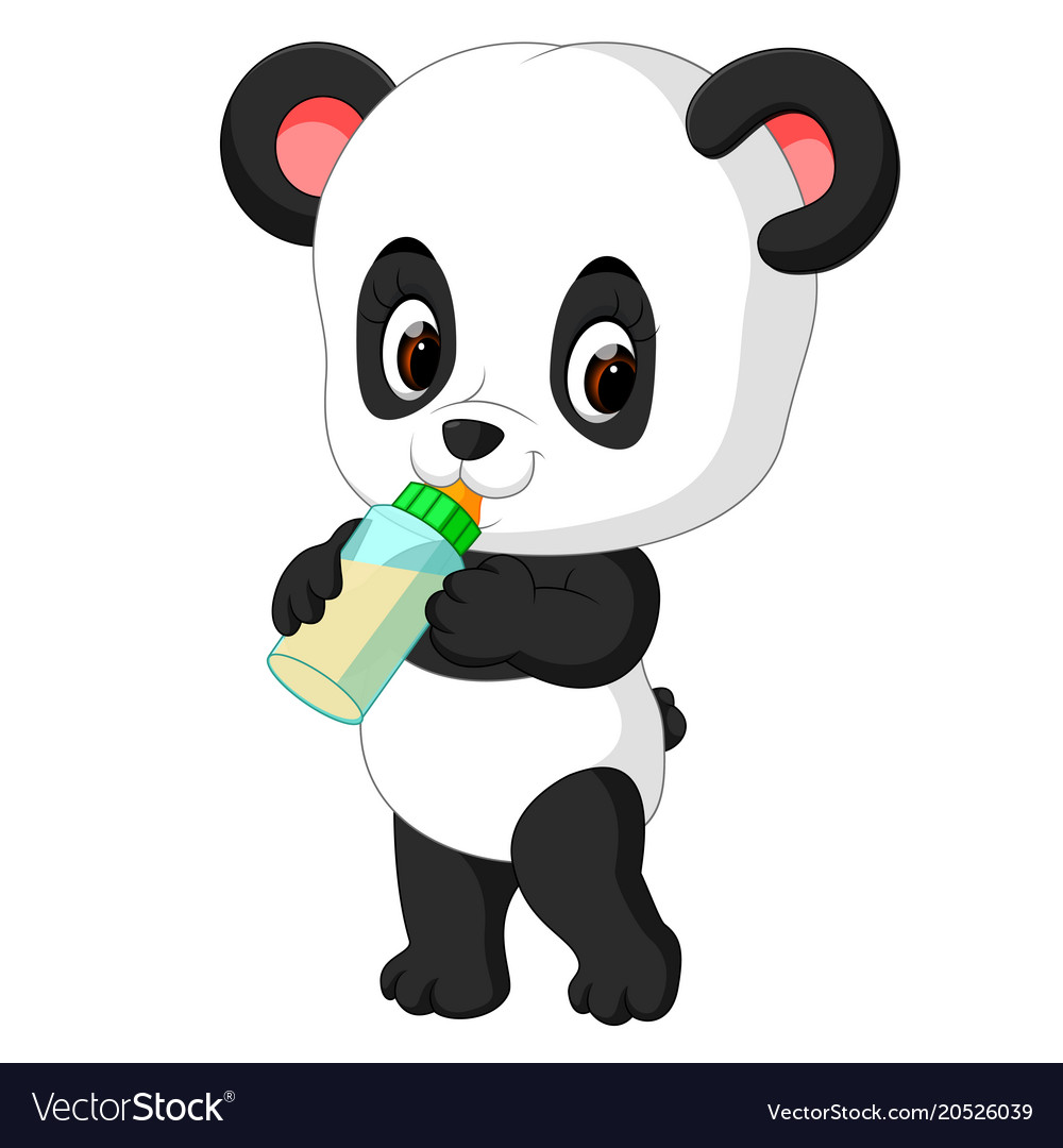 Download Cute baby panda holding milk bottle Royalty Free Vector