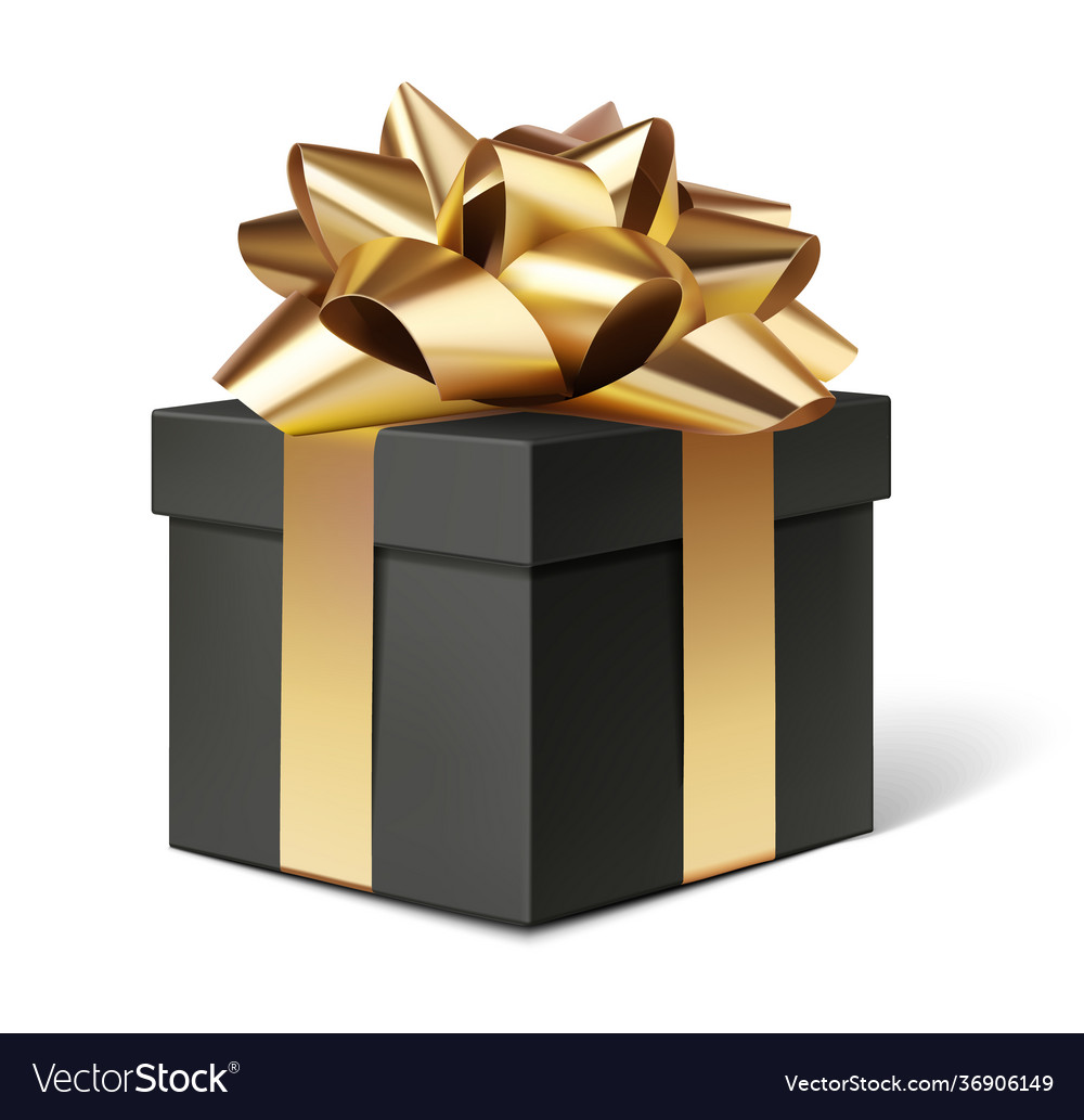 Decorative black gift box with golden bow Vector Image