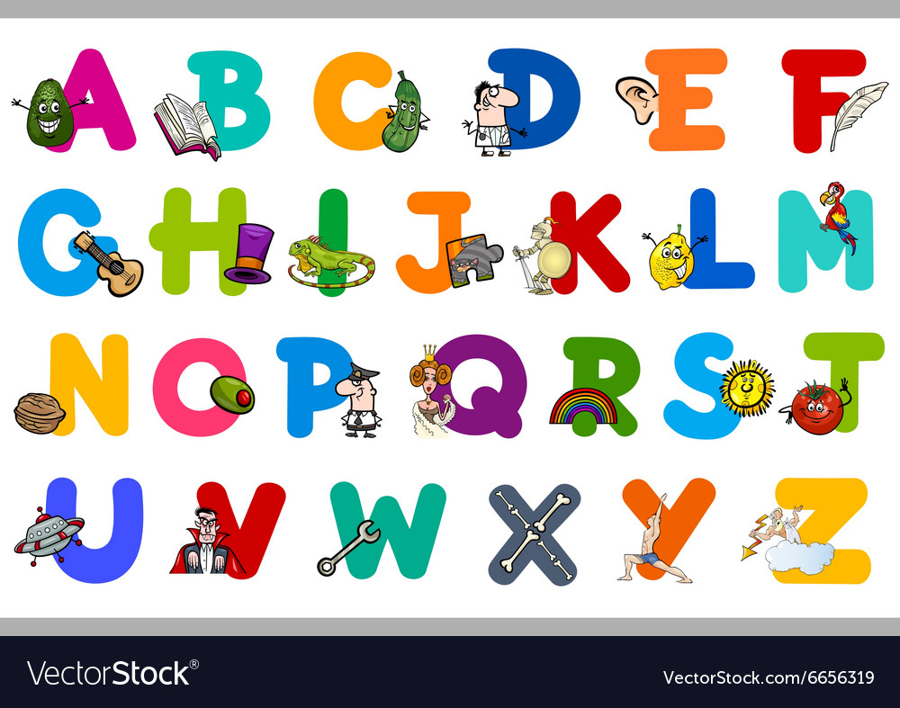 Alphabet with objects for kids Royalty Free Vector Image