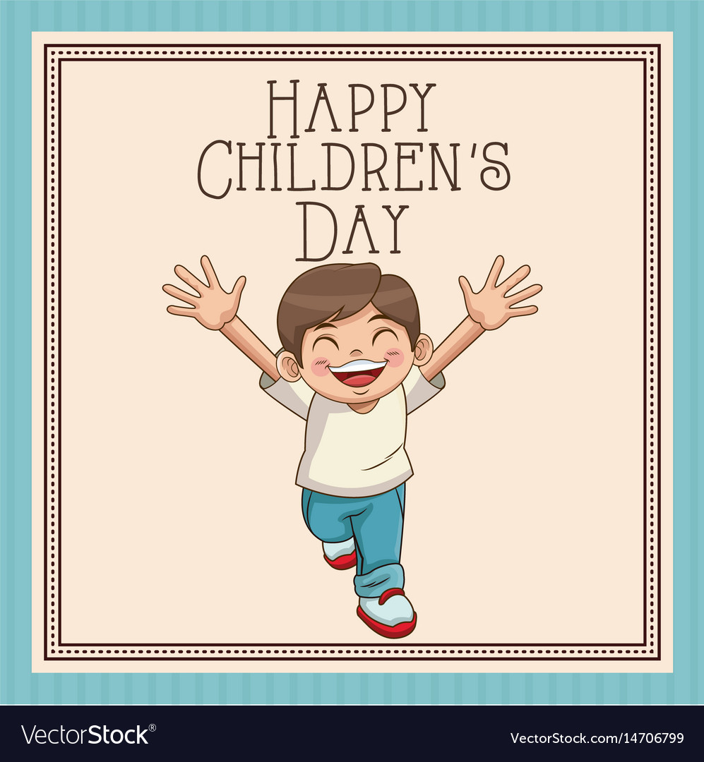 Happy children day card cute boy smiling cheerful Vector Image