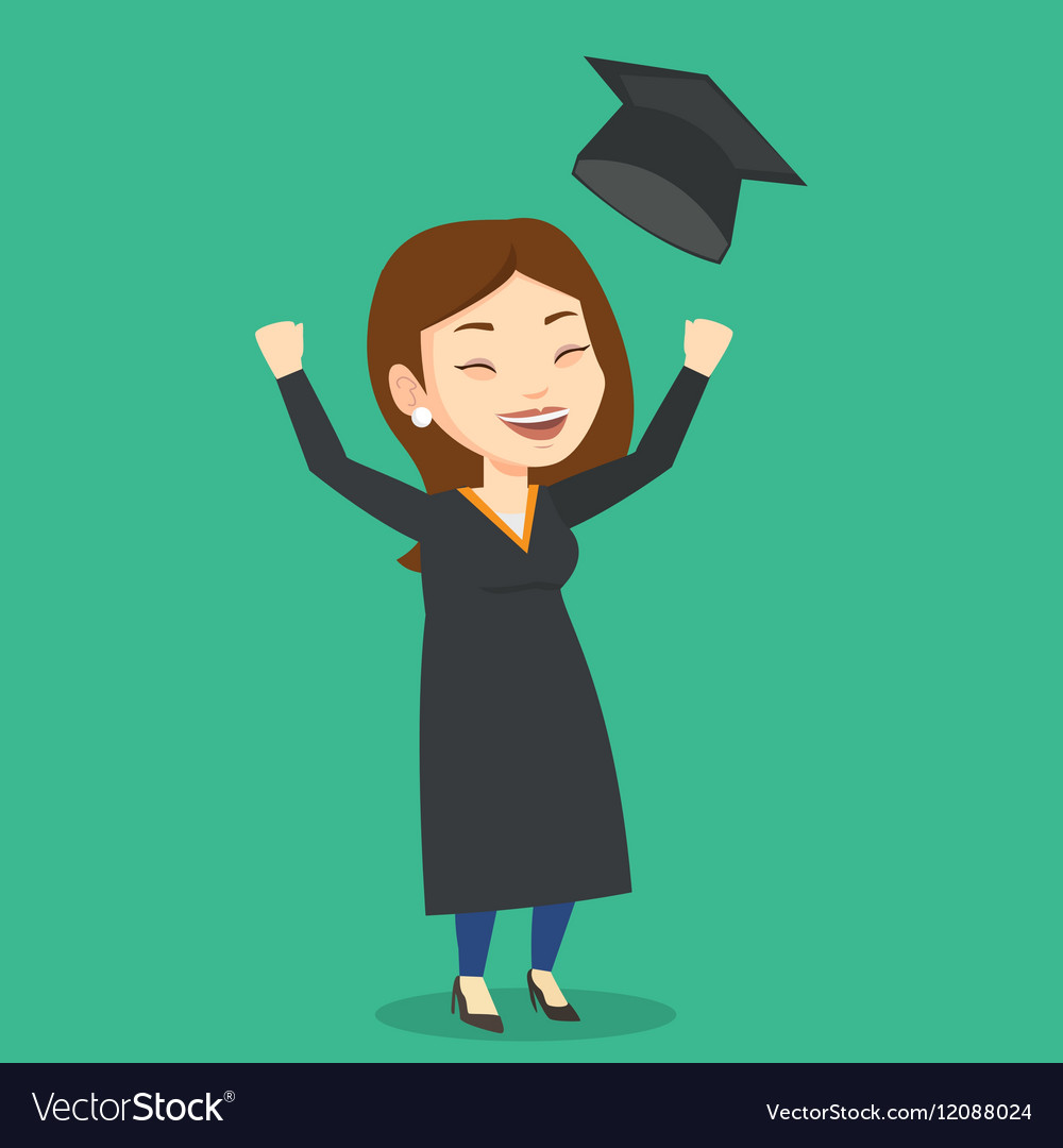 Graduate throwing up graduation hat Royalty Free Vector