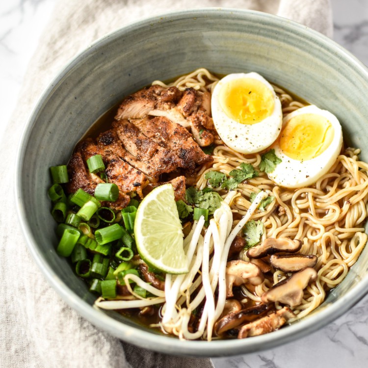 Simple Shiitake Mushroom Chicken Ramen recipe - I use chicken bone broth and brown rice ramen for this easy homemade noodle soup! - ProjectMealPlan.com