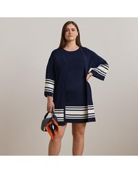 Ralph Lauren - Ralph Lauren Two-tone Cap-sleeve Shift Sweater Dress - Lyst