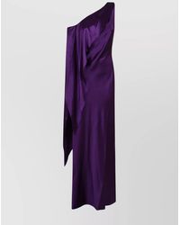 Ralph Lauren - Draped One-Shoulder Satin Gown Side Slit - Lyst