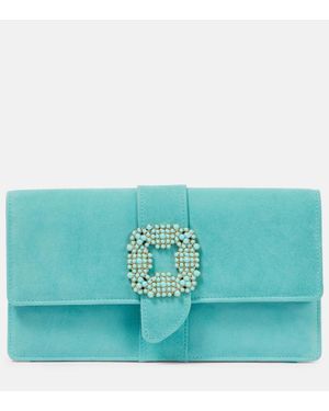 Manolo Blahnik Capri Embellished Suede Clutch - Blue