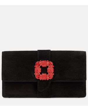 Manolo Blahnik Capri Embellished Suede Clutch - Black