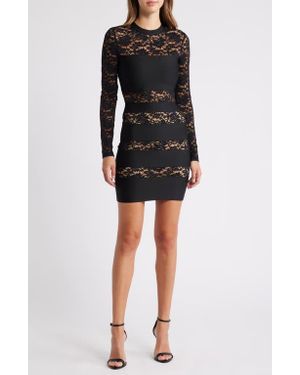 Bebe Illusion Lace Long Sleeve Bandage Minidress - Black