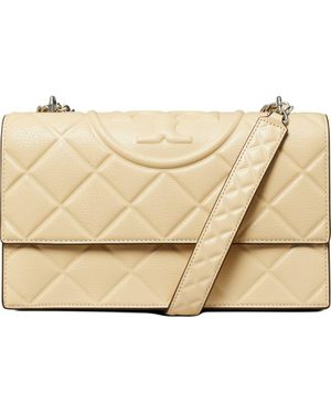 Tory Burch Fleming Convertible Quilted Leather Shoulder Bag - Natural