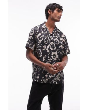 TOPMAN Floral Satin Camp Shirt - Black