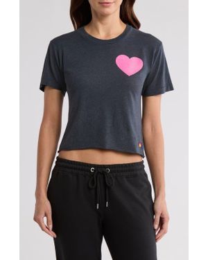 Aviator Nation Glitter Heart Crop T-Shirt - Blue