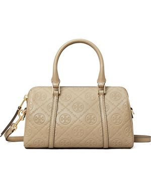 Tory Burch Mini T Monogram Leather Barrel Bag - Natural