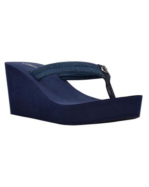 Calvin Klein Robyn2 Denim Strap Slide On Wedge Sandals - Blue