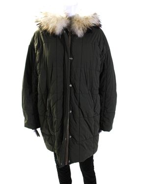 Army by Yves Salomon Fur Trim Hooded Longline Puffer Coat - Black