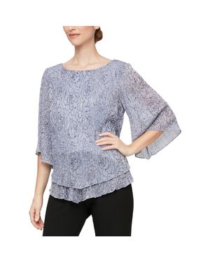 Alex Evenings Tiered Printed Blouse - Gray