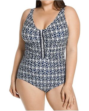 Gottex Plus-size V-neck One Piece Swimsuit - Blue