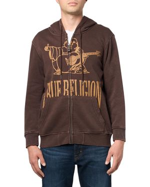 True Religion Crackle Zip Up Hoodie - Brown