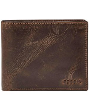 Fossil Derrick Leather Rfid-blocking Bifold Passcase With Removable Card Case Wallet - Brown