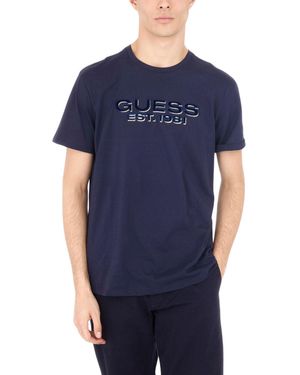 Guess Eco Basic Velvet Logo Tee - Blue