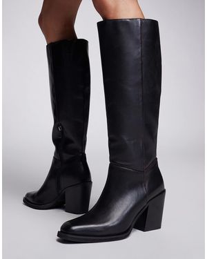 River Island Faux Leather Clean Knee High Boots - Black