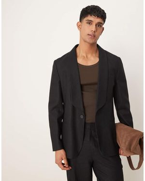 ASOS Linen Blend Slim Shawl Suit Jacket - Black