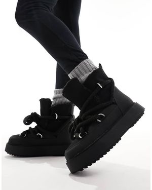 ASOS Alpine Shearling Lace Up Snow Boots - Black