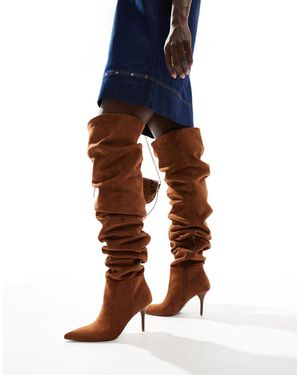 ASOS Knock Ruched Heeled Over The Knee Boots - Brown