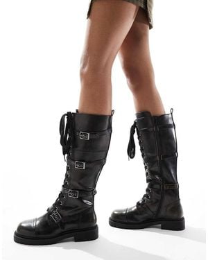 ASOS Canada Flat Chunky Buckle Knee Boots - Black