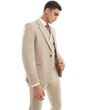 ASOS Double Breasted Skinny Suit Jacket With Wool - Natural